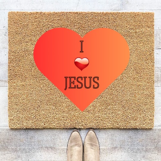 I Love Jesus Heart Design Coir Doormats