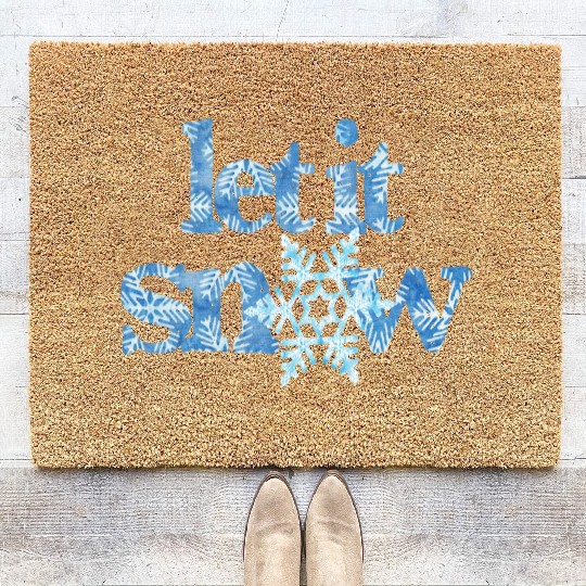 LET IT SNOW blue snowflakes winter wonderland xmas Coir Doormats