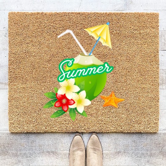 Tropical Summer Coconut with Flowers Coir Doormats
