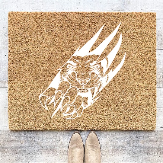 Panther Claw Rip White Outline Coir Doormats