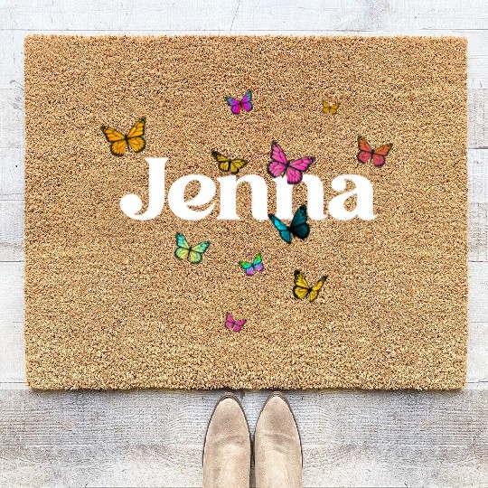 JENNA - beautiful girl name with cute butterflies Coir Doormats