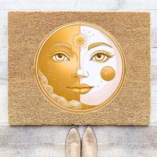 Celestial  Lunar Sun Face Art Coir Doormats