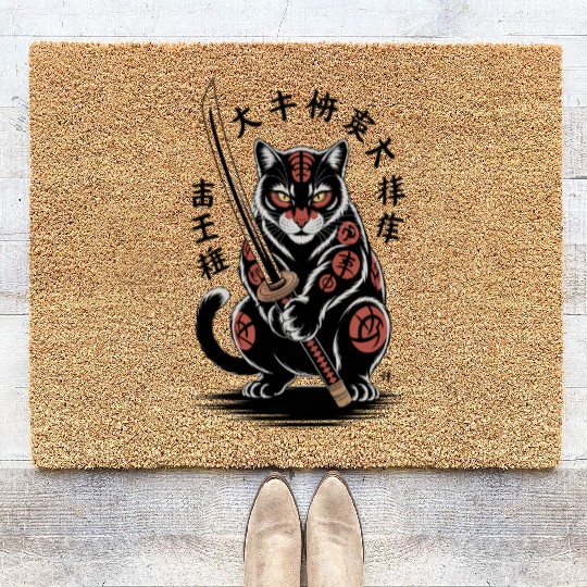 Mythical Japanese Warrior Cat Design Coir Doormats