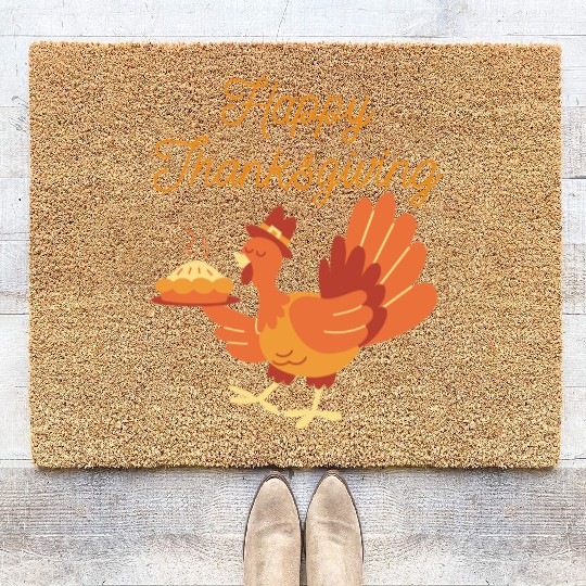 Happy Thanksgiving Funny Turkey Family Dinner Coir Doormats