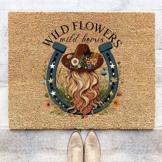 Wildflowers Wild Horses Western Boho Country Coir Doormats