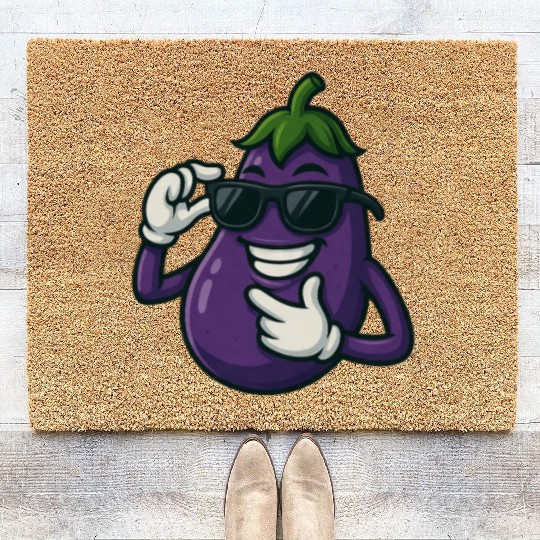 Cool eggplant vegetable design with sunglasses car Coir Doormats