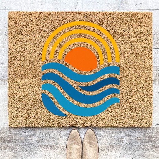 Vivid Sunset Over Ocean Waves Coir Doormats