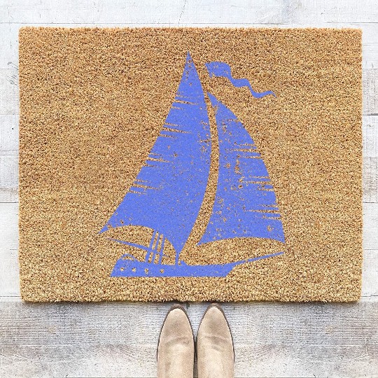 Minimalist Sailing Boat Sea Yacht Silhouette Capta Coir Doormats