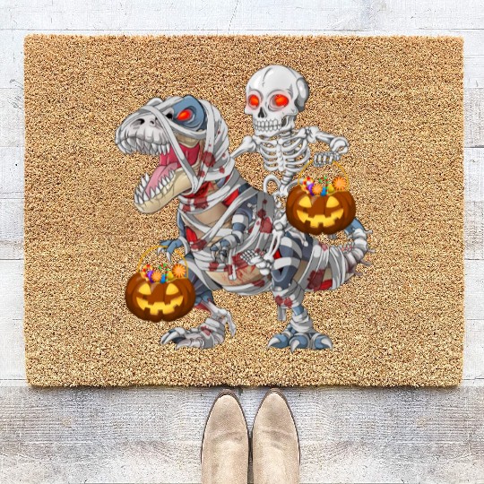 Skeleton Riding Zombie Mummy Dinosaur Halloween Coir Doormats