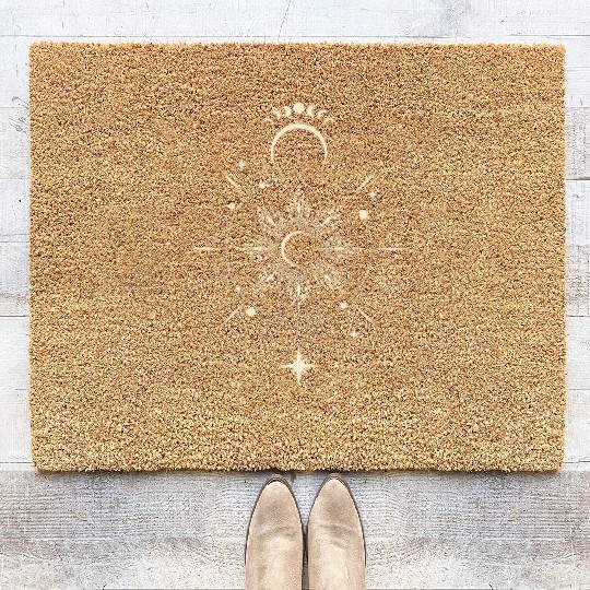 Celestial Mandala Sun and Moon Design Coir Doormats