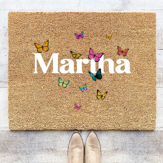 MARTHA - beautiful girl name with cute butterflies Coir Doormats