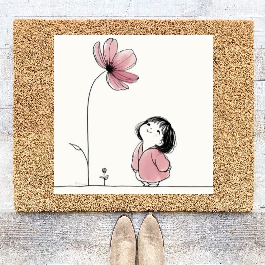 Whimsical Girl with Blossom Coir Doormats