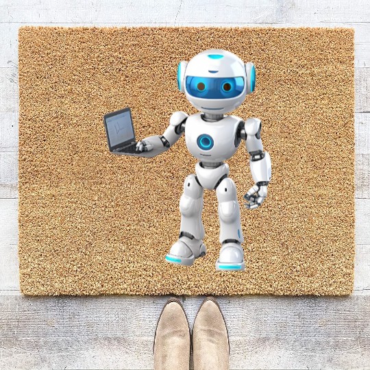 Futuristic Robot with Data Laptop Design Coir Doormats