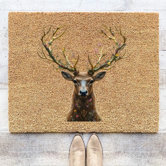 Enchanted Forest Deer Illustration Coir Doormats