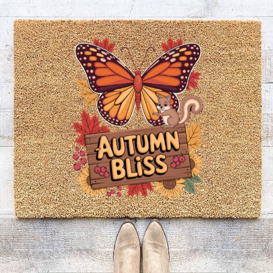 Autumn Bliss Butterfly Squirrel Leaves Fall Vibes Coir Doormats