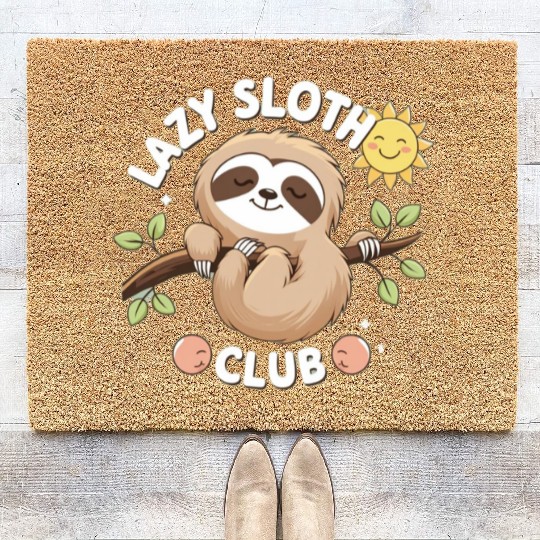 Lazy Sloth Club Illustration Coir Doormats