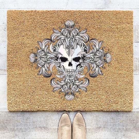 Ornate skull ornament with a gothic flair Coir Doormats