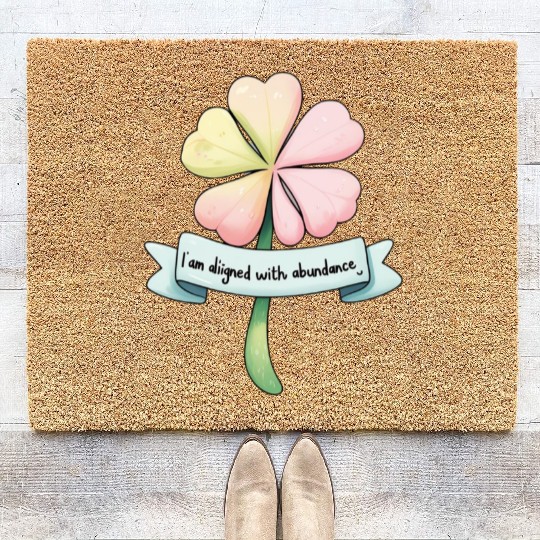 Four-Leaf Clover with Affirmation Banner Coir Doormats