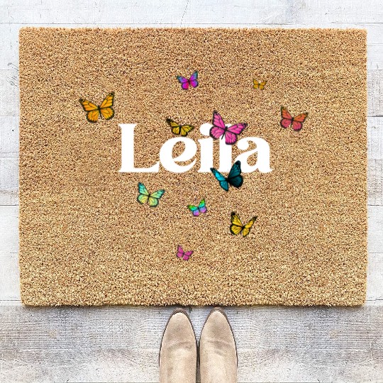 LEILA - beautiful girl name with cute butterflies Coir Doormats