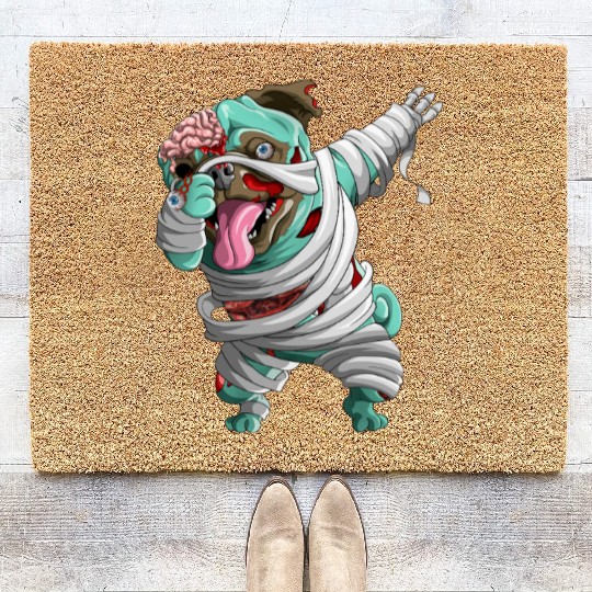 Dabbing Zombie Mummy Pug Cute Halloween Pugs  Coir Doormats