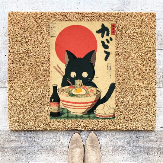 Ramen Cat Retro Poster Coir Doormats