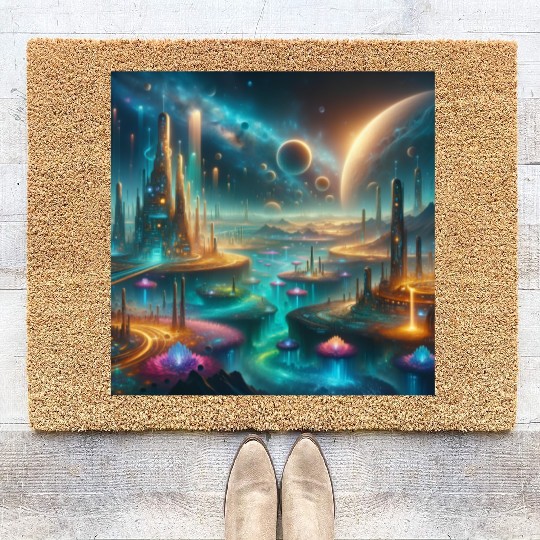 Futuristic Alien Landscape Design Fantasy Sci-Fi Coir Doormats