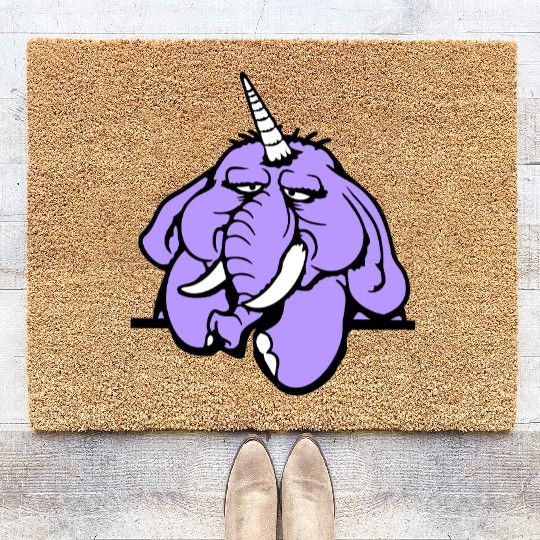 Unicorn Big Elephant Sitting Angry Sad Funny Cool Coir Doormats