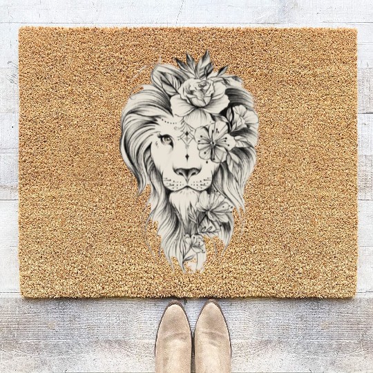 Floral Lion Tattoo Design Coir Doormats