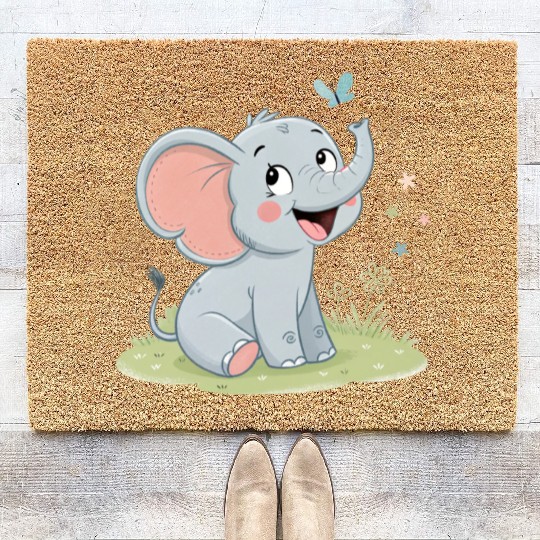 Cute Elephant with Butterfly Wings Coir Doormats