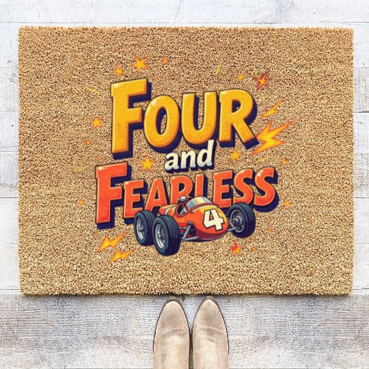 Four and Fearless - 4th Birthday Race Car Design Coir Doormats
