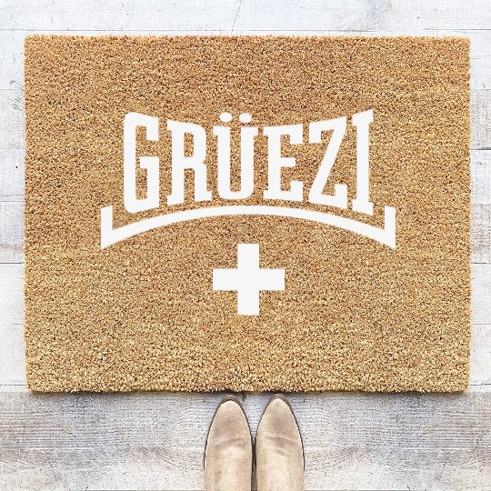 Grüezi (Switzerland / Swiss Flag / Concave) Coir Doormats