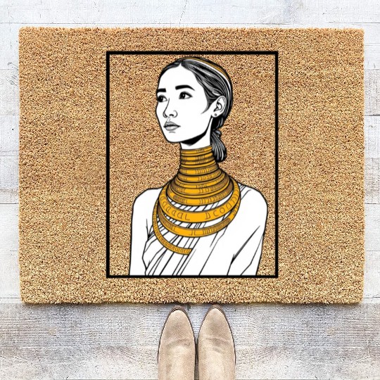 Elegant Woman with Gold Jewelry Portrait Coir Doormats