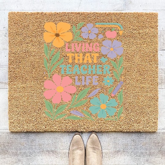 Floral Teacher Life Illustration Coir Doormats