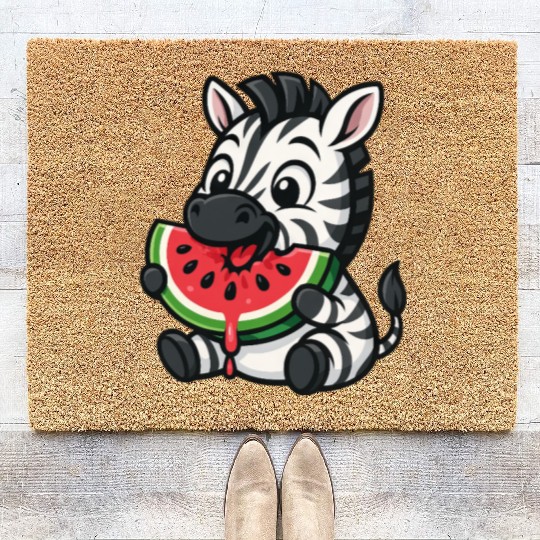 Funny zebra watermelon fruit summer cartoon Coir Doormats