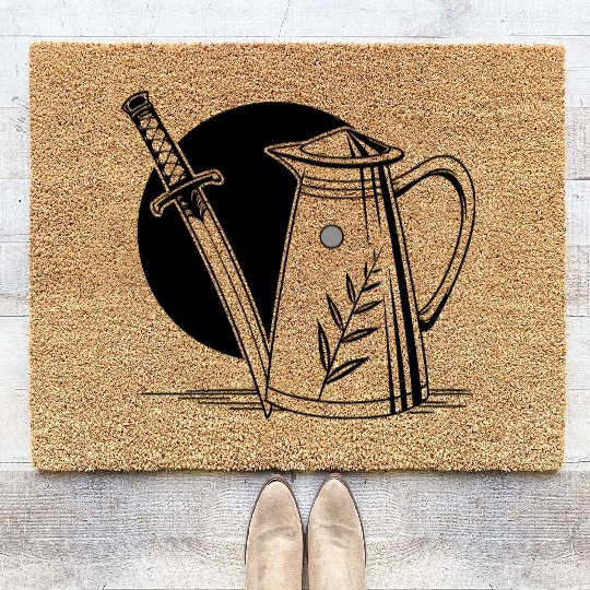 a milk frothing pitcher with a katana Coir Doormats