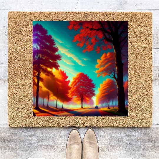 Vivid Autumn Tree Landscape Coir Doormats