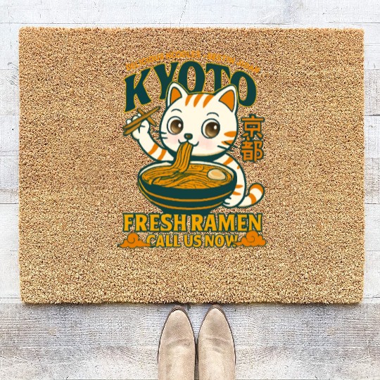 Kyoto Cat Ramen Delicious Drink Design Coir Doormats