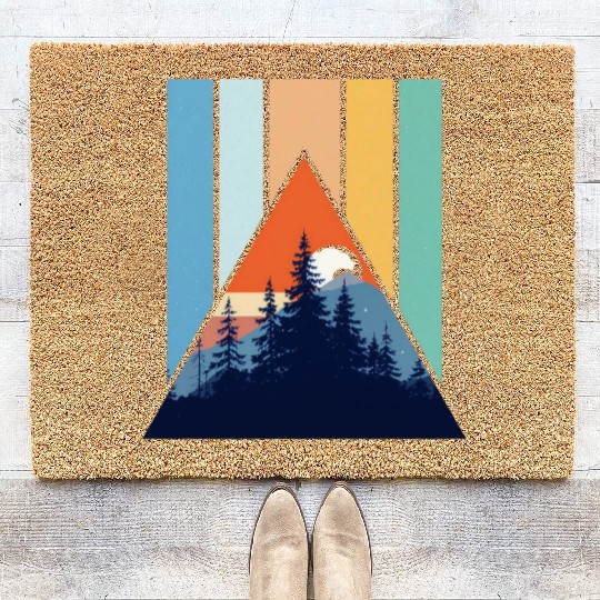 Geometric Mountain Forest Sunset Coir Doormats