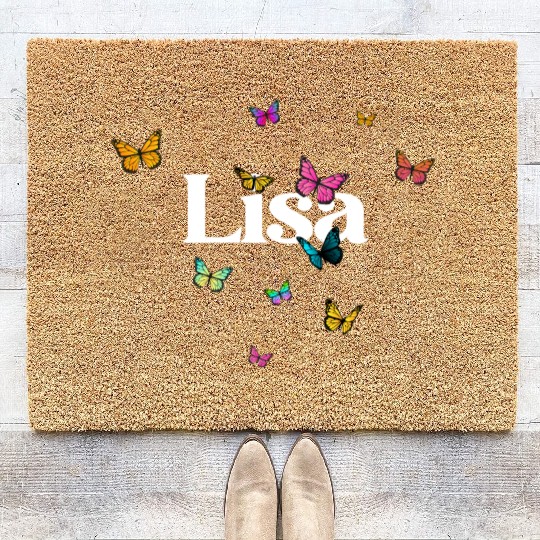LISA - beautiful girl name with cute butterflies Coir Doormats
