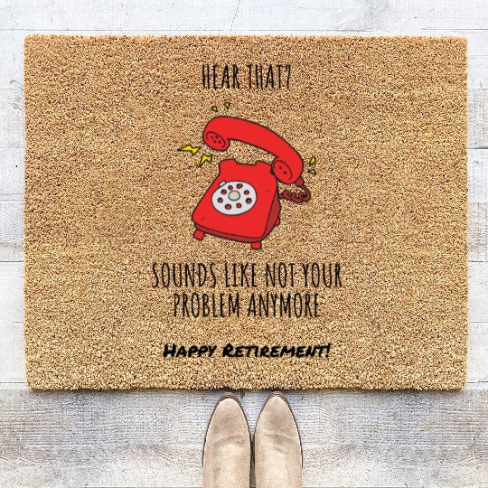 Funny Red Phone Retirement Card Illustration Coir Doormats