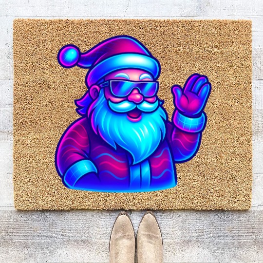 Neon Santa Claus Cyberpunk Christmas Coir Doormats