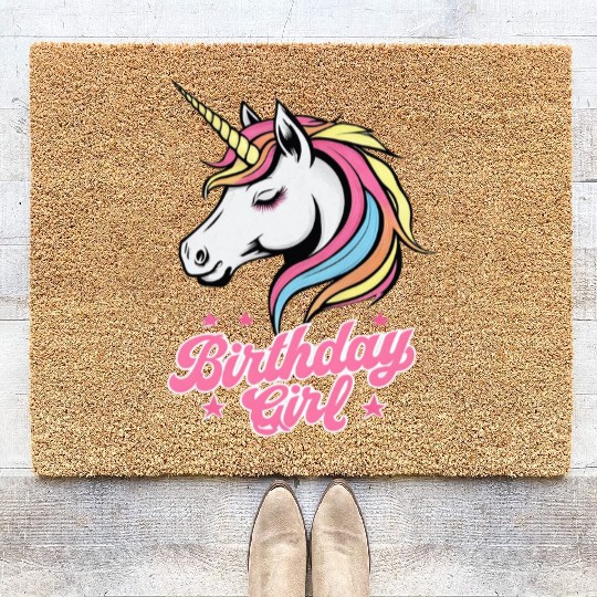 Sparkling Rainbow Unicorn Birthday Coir Doormats