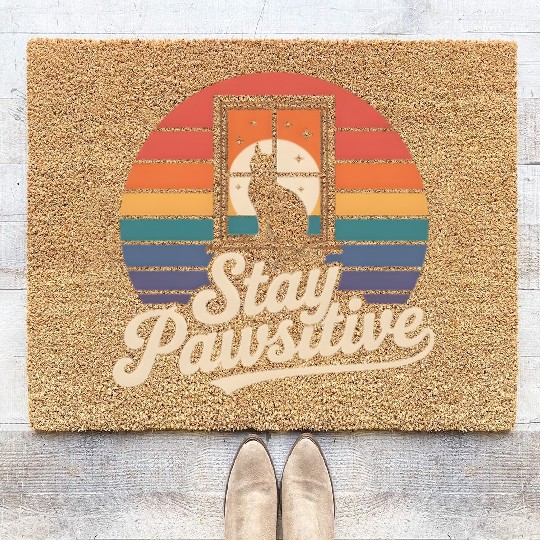 Stay Pawsitive Retro Cat Window Starry Night Coir Doormats