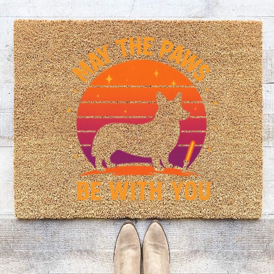 May the Paws Be With You Retro Corgi Coir Doormats