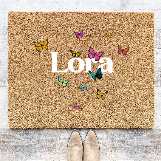 CORA - beautiful girl name with cute butterflies Coir Doormats