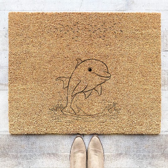 Joyful Dolphin in Coastal Scene Coir Doormats