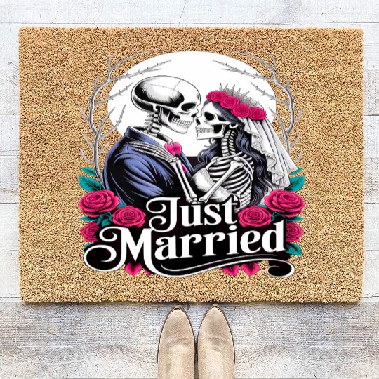 Gothic Just Married Skeletons Bride and Groom Coir Doormats