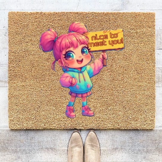 Cute Girl Holding Welcome Sign Coir Doormats