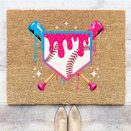 Colorful Baseball Bat Shield Design Coir Doormats