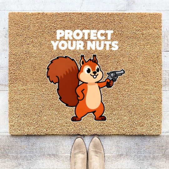 Protect Your Nut Squirrel Illustration Coir Doormats